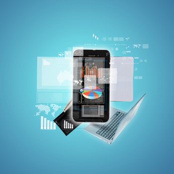 Modern technology illustration with computer and mobile phone