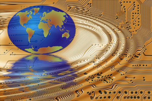 Abstract image of the Earth and printed circuit - motherboard - technology abstract
