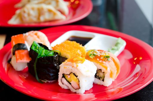 Traditional Japanese food , different sushi