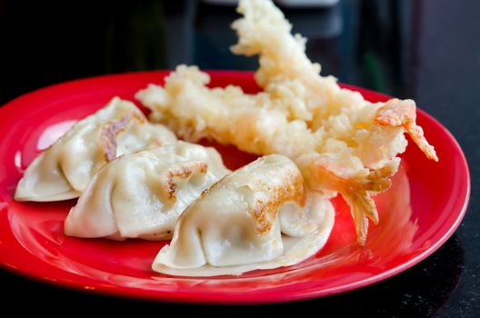 Fried wonton and fried shrimp. Tempura is  Japanese cuisine , 