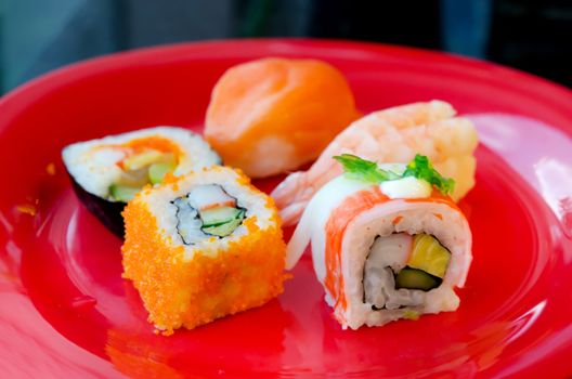 Different types of sushi , japanese style food