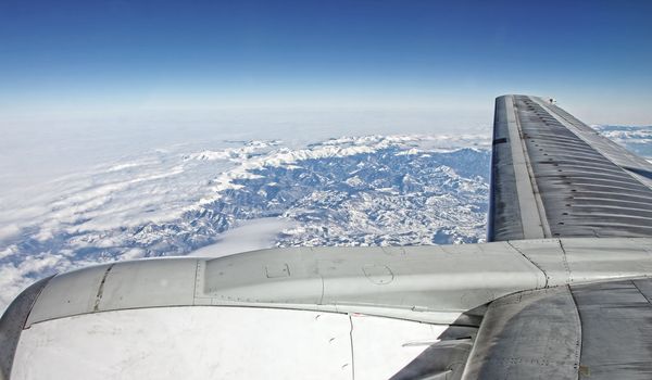 Mountain and clouds in Romania, airplaine view