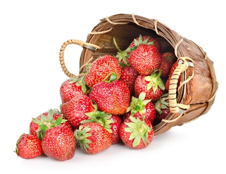 Strawberries and basket  isolated on a white background