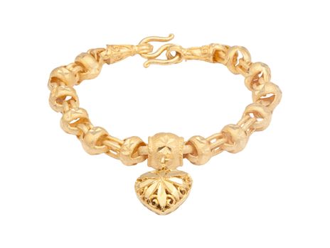 Nice golden bracelet in heart shape on white