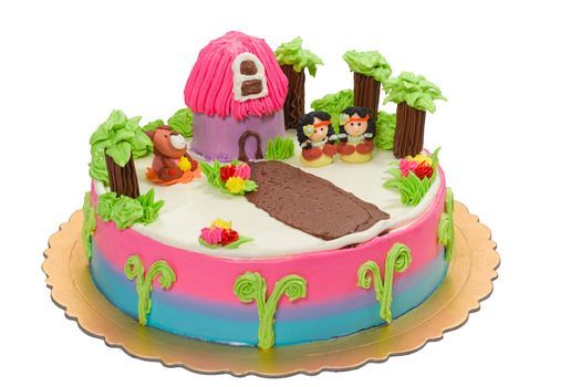 Red Indian camp, the birthday cake for young children isolates on white 