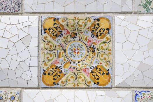 detailed ceramic mosaic ornament fragment from Park Guell, Barcelona
