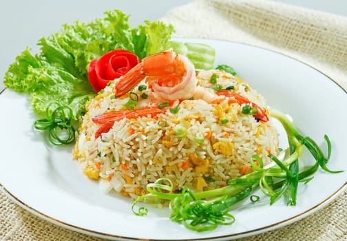 Fried rice with shrimp or prawn a taste of asian food isolated