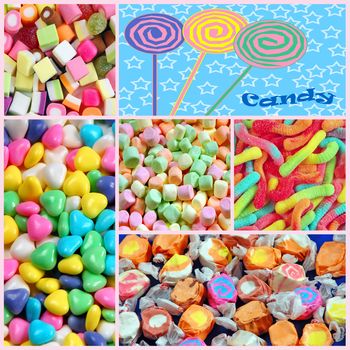 Collage of colorful assorted candy