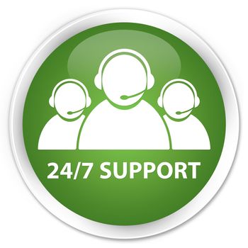 24/7 support team glossy green round button