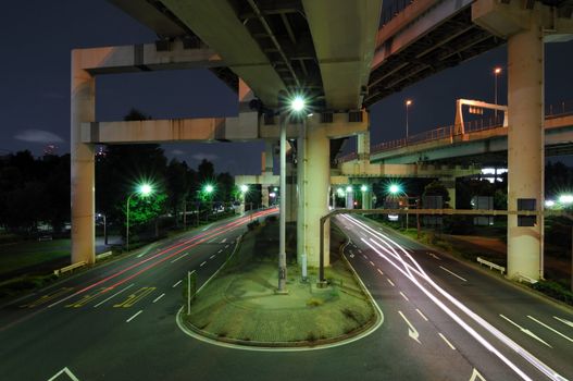 intensive highway junction structure by night