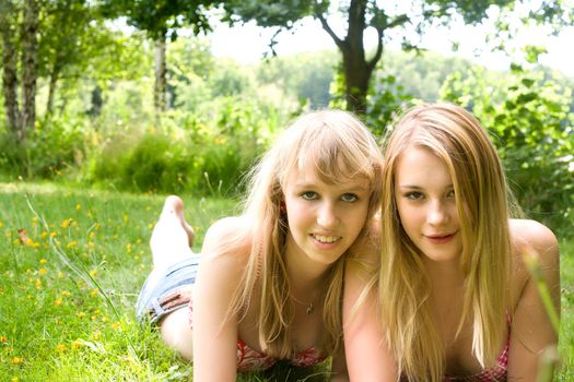 Two girls are having fun in the summer sun