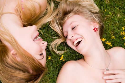 Two girls are having fun in the summer sun