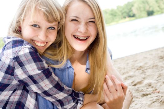 Two girls are having fun in the summer sun