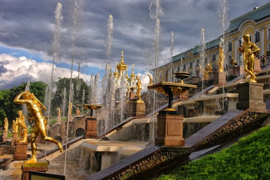 Golden Domes of Peters Palace , Peterhof, St Petersburg, Russia.