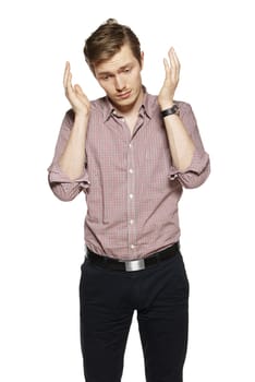 Studio shot of young man against a white background.