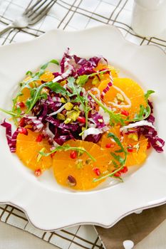 Orange with Radicchio,Pomegranate and Pistachio salad