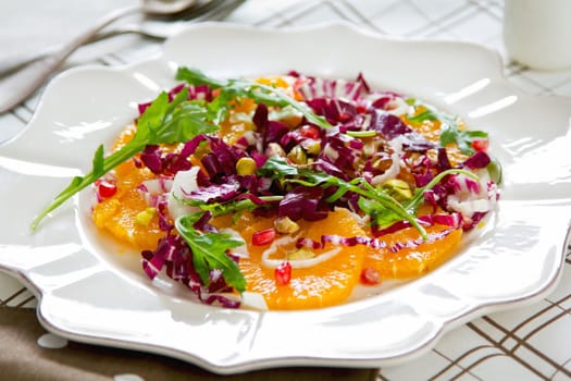 Orange with Radicchio,Pomegranate and Pistachio salad