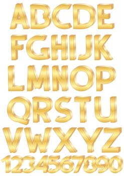 gold alphabet set of letters and numbers vector illustration