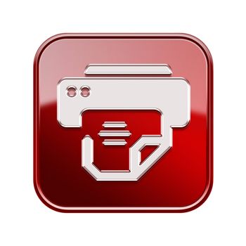 Printer icon red, isolated on white background