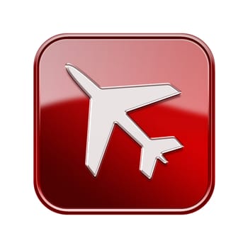Airplane icon red, isolated on white background