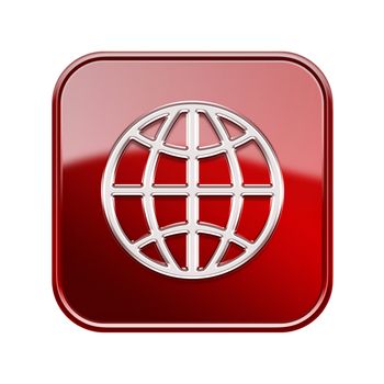 Globe icon red, isolated on white background