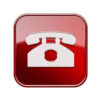 Phone icon red, isolated on white background