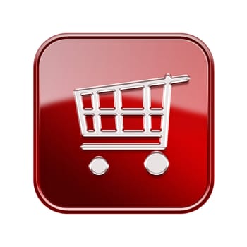 shopping cart icon  red, isolated on white background