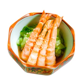 Shrimps serves with cucumber and sesame a great taste of Japanese menu 