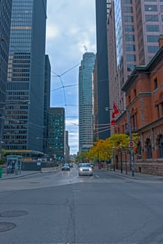 Closeup of skyscrapers in dowtown Toronto, financial district Bay Street