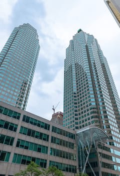 Closeup of skyscrapers in dowtown Toronto, financial district on Bay Street, Brookfield Place