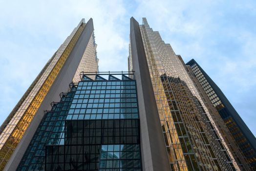 Closeup of skyscrapers in dowtown Toronto, financial district on Bay Street