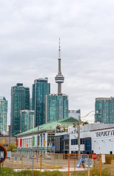 panorama photo, the skyline of downtown Toronto with the  tower at the background 