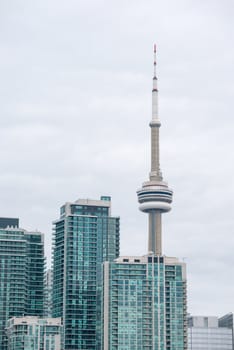 panorama photo, the skyline of downtown Toronto with the  tower at the background 