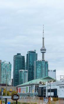 panorama photo, the skyline of downtown Toronto with the  tower at the background 