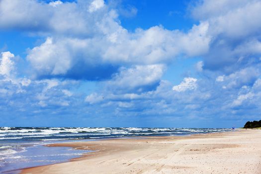 Panorama of the beautiful scenic view of storm Baltic sea, Palanga