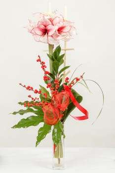 bouquet of pink lily flower in vase on white background