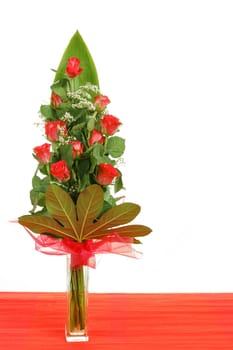 bouquet of eleven red roses in vase 