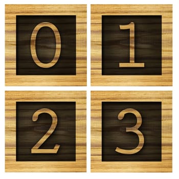 Teak wood 0-3 blocks with letters and numbers.