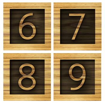 Teak wood 6-9 blocks with letters and numbers.