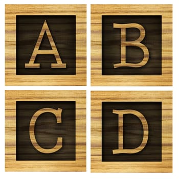 Teak wood A-D blocks with letters and numbers.