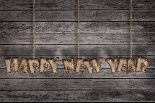 Happy New Year, Mulberry paper letter and Old wood background.