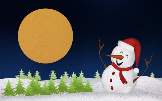 Christmas Snowman Mulberry Paper Cutting and the moon.