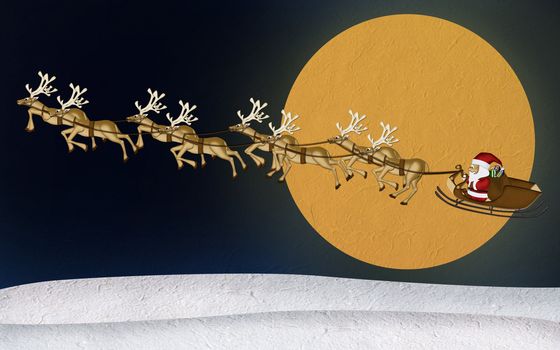 Christmas Reindeer Mulberry Paper Cutting on the moon background.