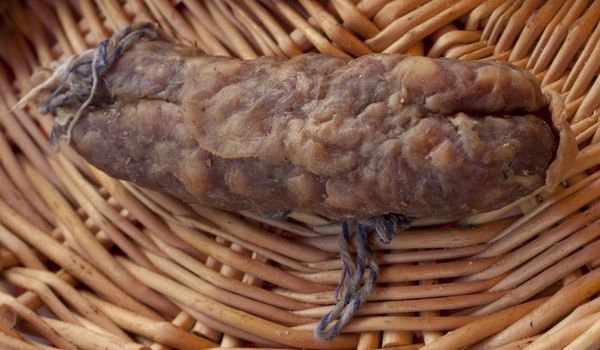 Single french sausage in market in Grenobel, France.