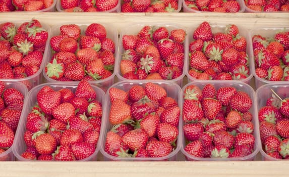 Strawberry background in the market of France.