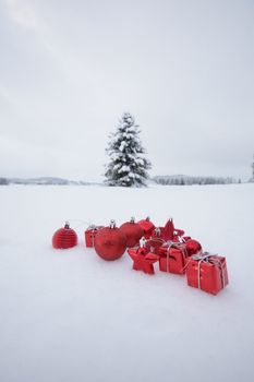 Christmas decoration outside in a snowy landscape