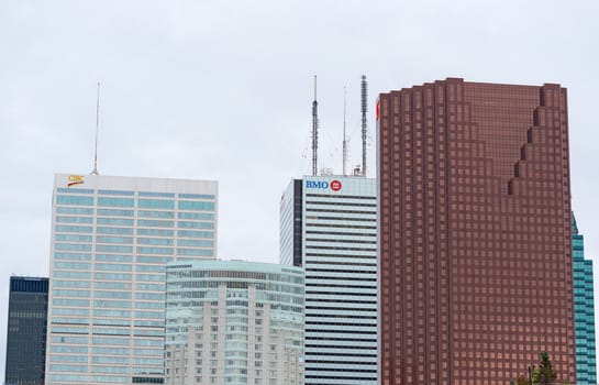 Toronto, Canada October 07, 2012. Scotiabank building closeup of skyscrapers in dowtown Toronto financial district on Bay Street. 