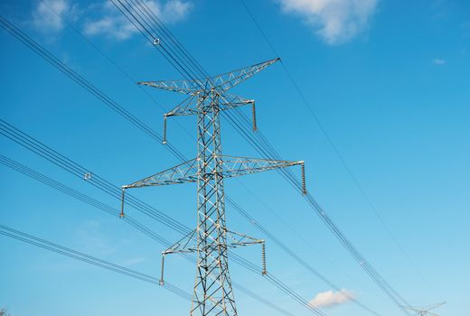 High Voltage Tower over Blue Sky near Toronto, Canada