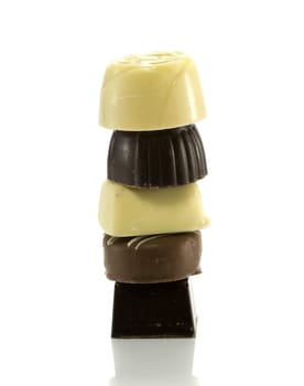 tower from white and dark chocolade sweets 
