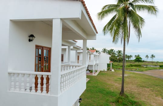 scenic view over looking luxury villas and calm blue sky and Pacific ocean in Panama
 